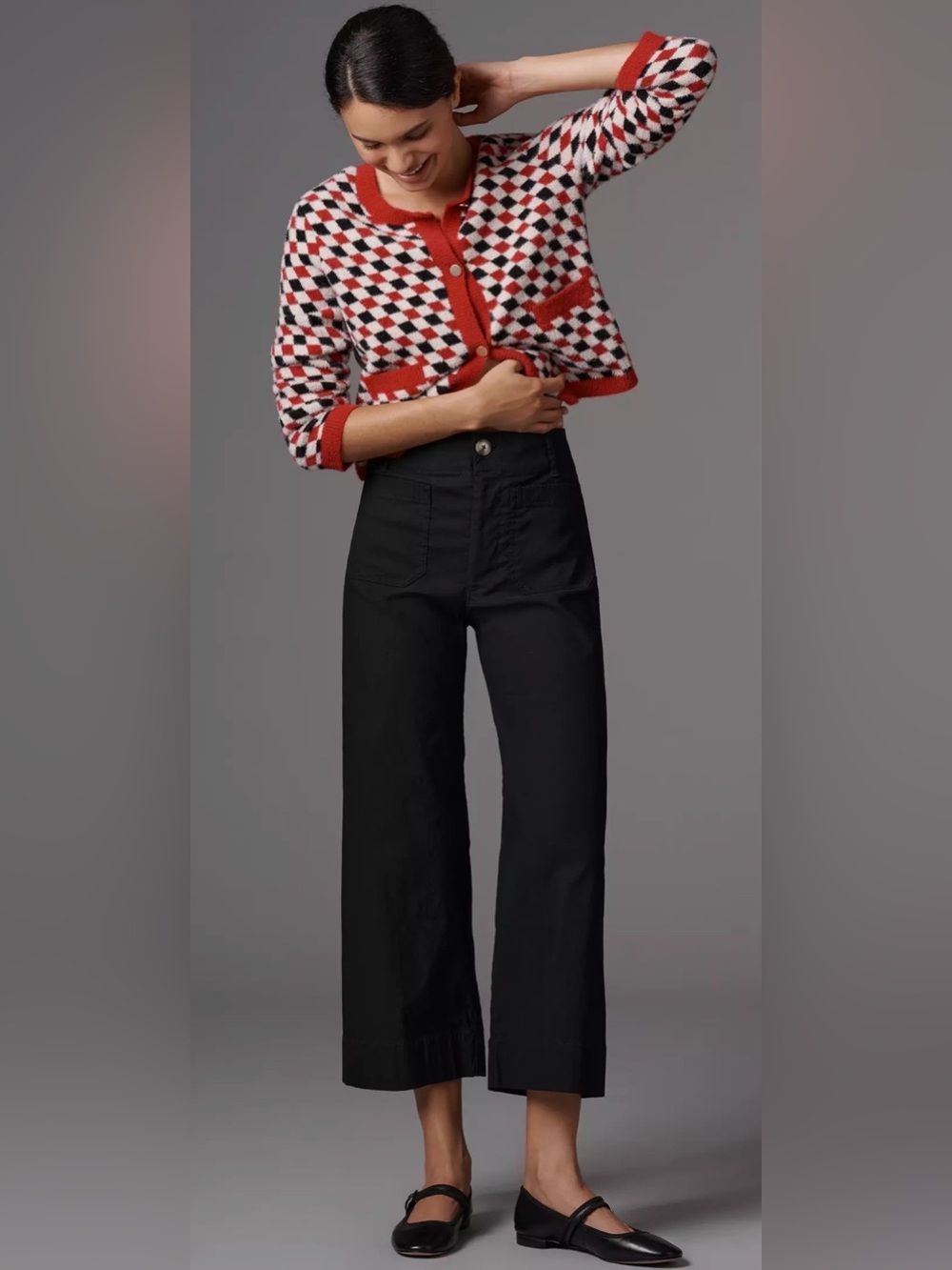 Maeve Anthropologie Colette Cropped Wide Leg Pant Black Magic Fabric Linen 28